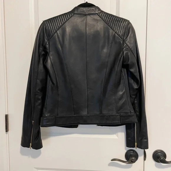 Cole Haan Leather Moto Racer Jacket - Picture 2 of 8